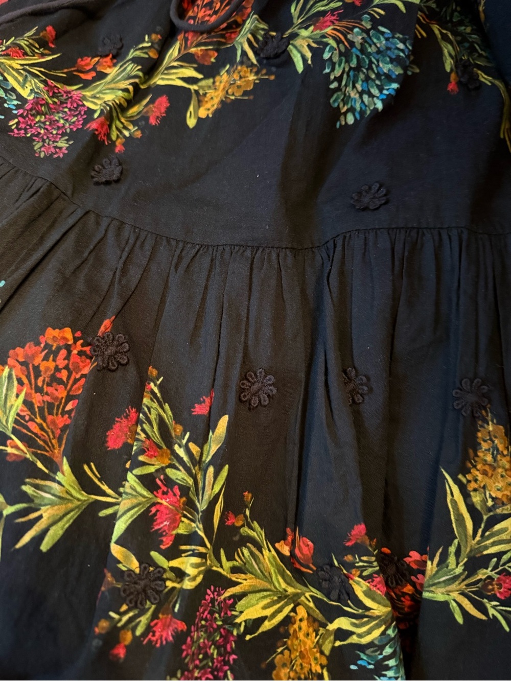 Farm Rio Louise Black Floral Embroidered A-Line Mini Dress XS - Picture 9 of 9